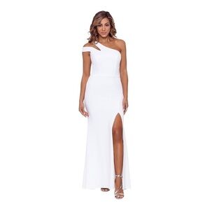 Xscape "LUCY" LONG SCUBA CREPE ONE SHOULDER DRESS
